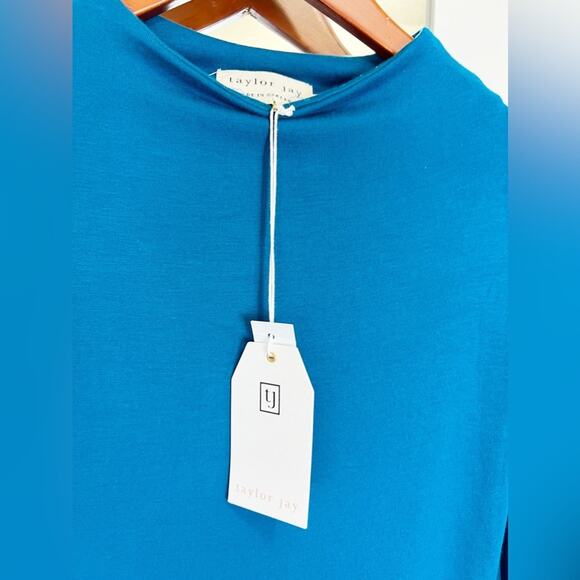 Taylor Jay NWT Traci Dress High Neck Line Bodycon Dress in Teal Blue Size Medium - Picture 7 of 7